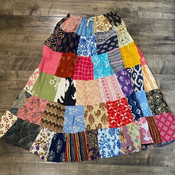 100% cotton Imported India Boho Handmade Patchwork Maxi Skirt NEW - Picture 1 of 4